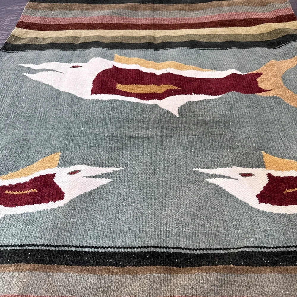 Hand Woven Colorful Fish Blanket Rug Tapestry Native ‎ Cabin Lodge Camp 80x48